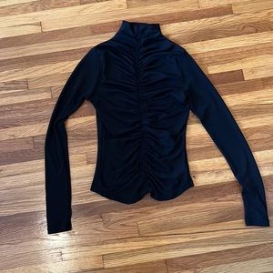 Ruched Mesh Mock Neck Turtle Nexk